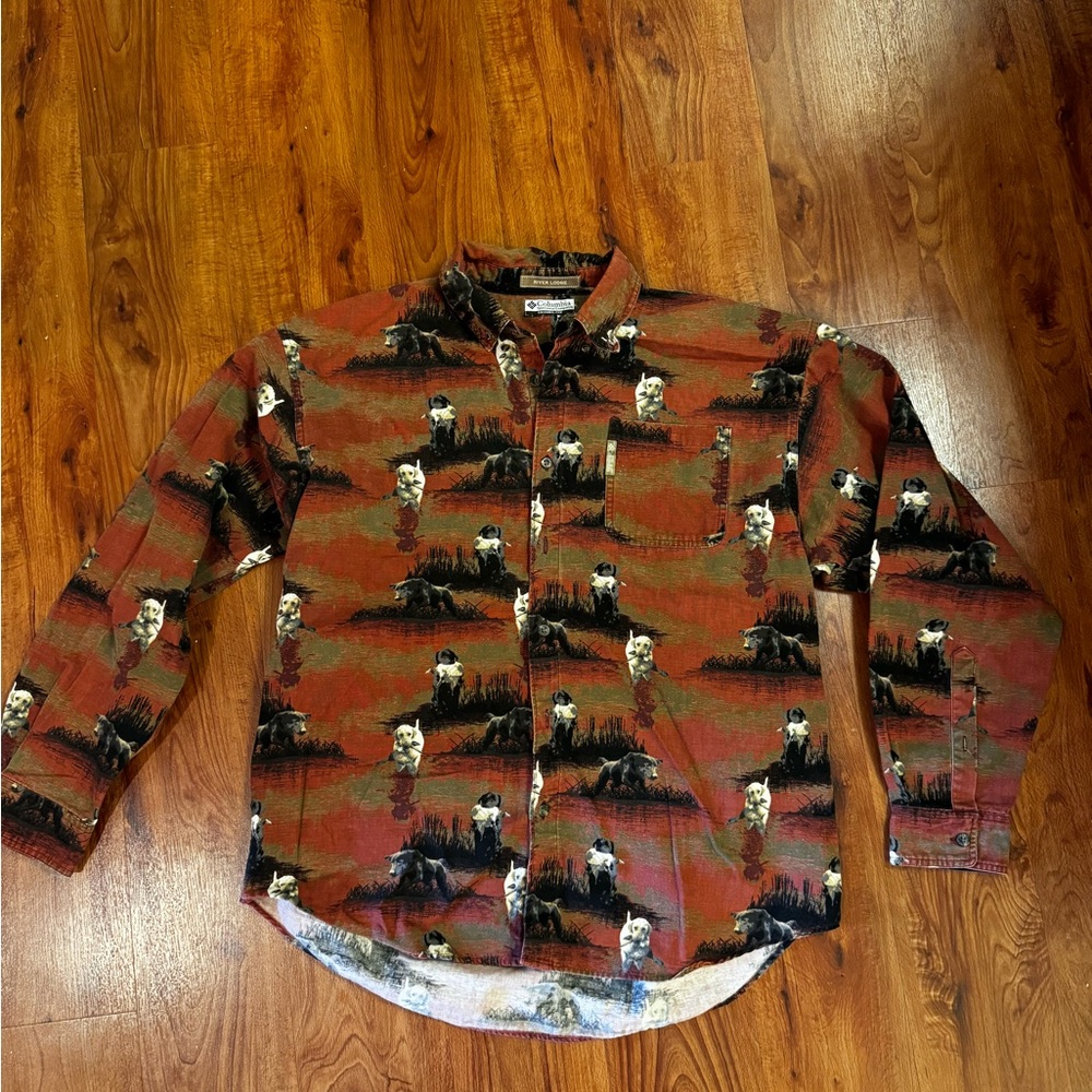Columbia Men's Multicolor Scenic Dog Fishing Button Down Shirt